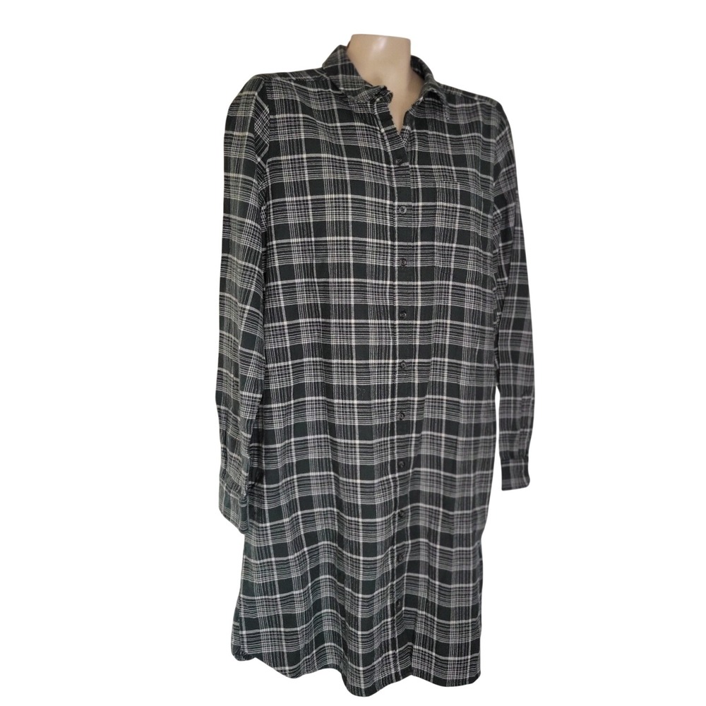 Goodthreads Dark Green Plaid Flannel Button Down Shirt Dress L GT1938540 comfort